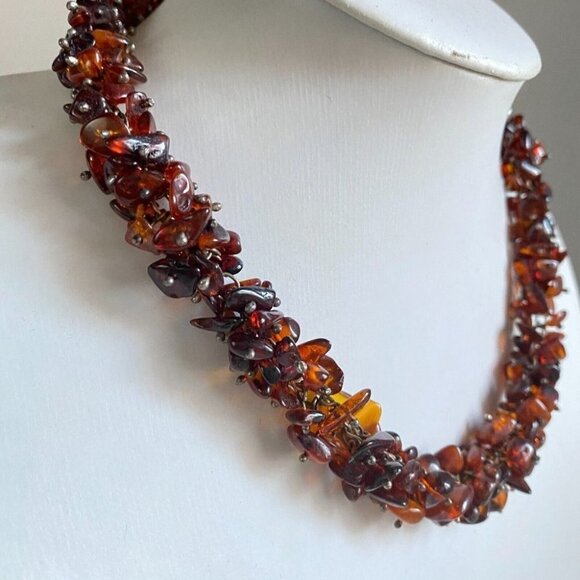 Vintage Deep  Saturation Amber Asymmetrical Bead Necklace - Picture 7 of 8